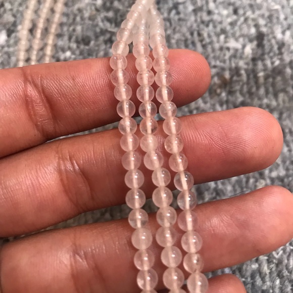 Pink and Purple Rhodonite and Rose Quartz Crescent Boho Necklace Handmade - Picture 5 of 5